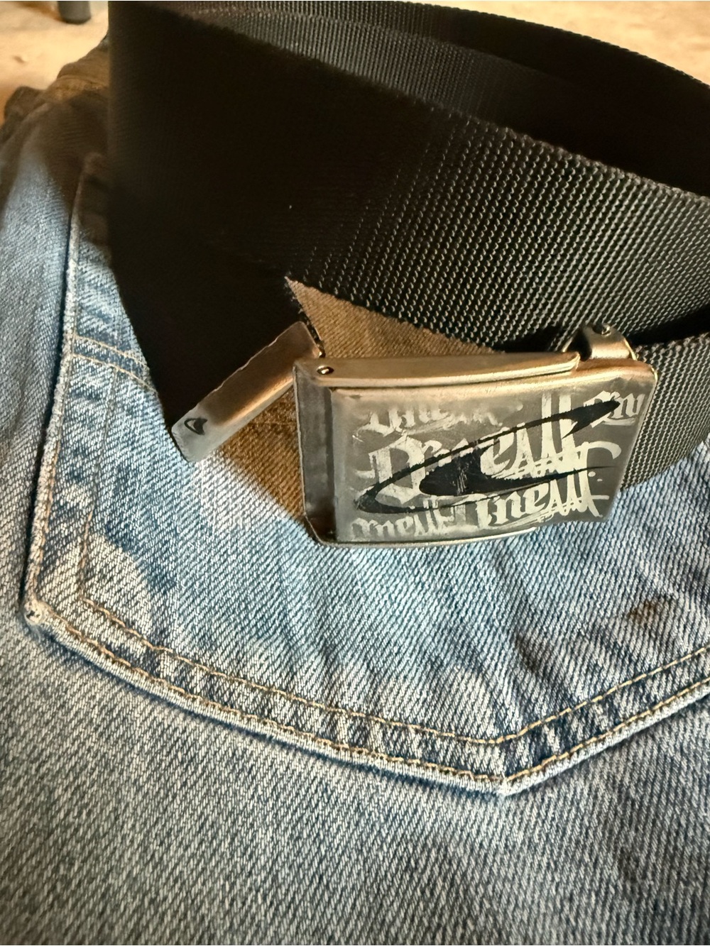 Men's Black Webbing Belt with Silver Buckle
